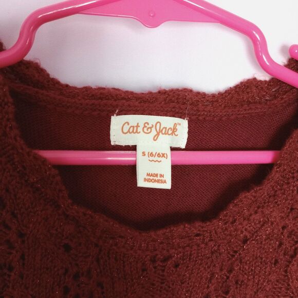 ⭐ Cat & Jack Crochet Knit Lined Sweater Dress 3/4 Sleeve Acrylic Blnd Small 6/6X - Picture 7 of 7